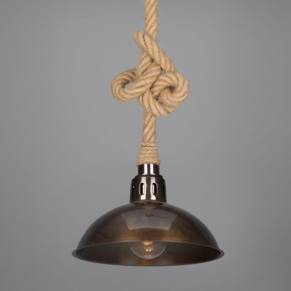 Jute Rope Pendant Light with Vintage Brass Shade 30cm IP65